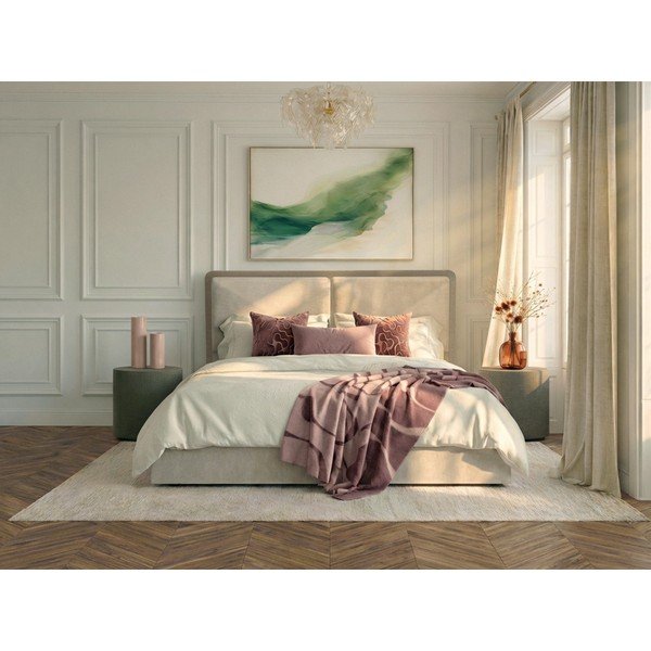 Letto matrimoniale beige/grigio tortora imbottito con contenitore con rete inclusa 180x200 cm Mara – Bobochic Paris-image-3
