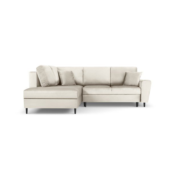 Divano angolare beige allungabile e con contenitore (con penisola a sinistra/a L) con rivestimento in velluto Kyoto – Cosmopolitan Design