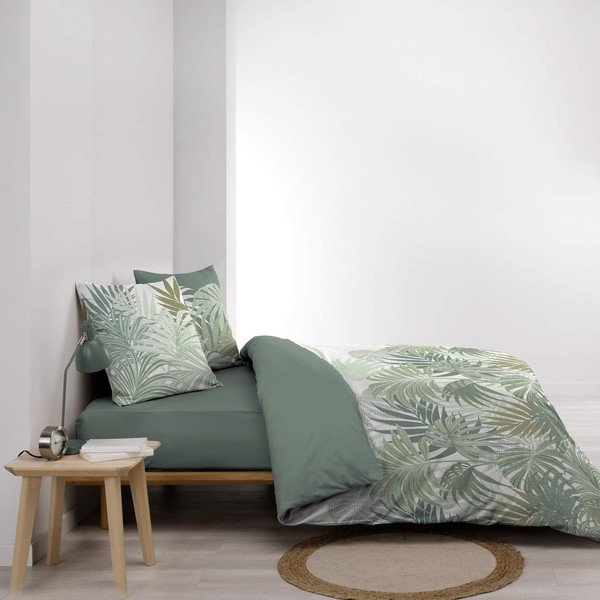 Set copripiumino e federa verde in cotone per letto matrimoniale ed esteso 240x220 cm Nymea – douceur d'intérieur-image-1