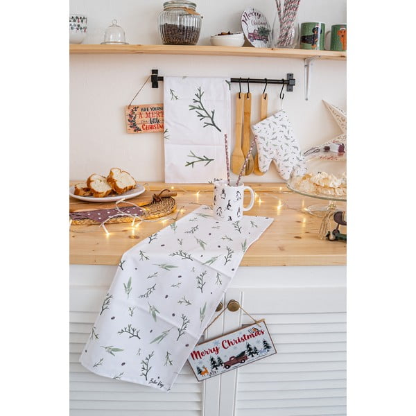 Asciugamani in cotone con motivo natalizio in set da 2 50x70 cm Delicate Green - Butter Kings-image-1