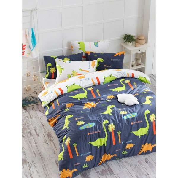 Set copripiumino e federa da bambini blu per letto matrimoniale 200x200 cm Dinolar – Mijolnir-image-1