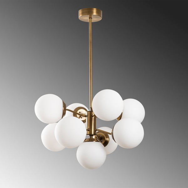 Lampadario bianco/color ottone con paralume in vetro ø 70 cm Mudoni – Opviq lights-image-3