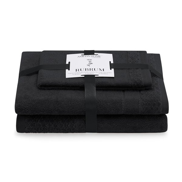 Set di asciugamani per viso e corpo tipo terry neri in cotone 3 pz Rubrum – Restilo