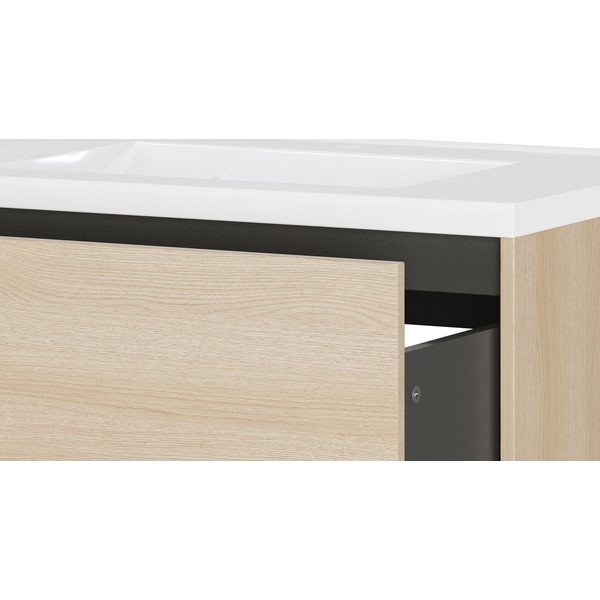 Mobile da lavabo di colore naturale con effetto rovere da appendere 81x61 cm Bodera – Germania-image-4