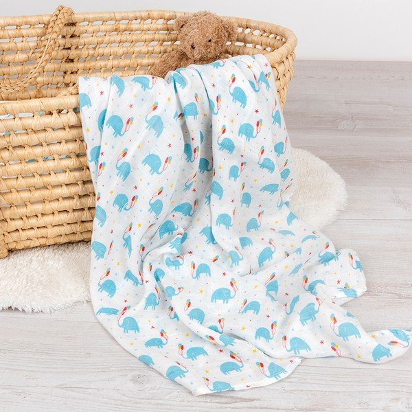 Coperta per bambini bianca/blu in mussola confezionata 120x120 cm Elephant Party – Rex London-image-4