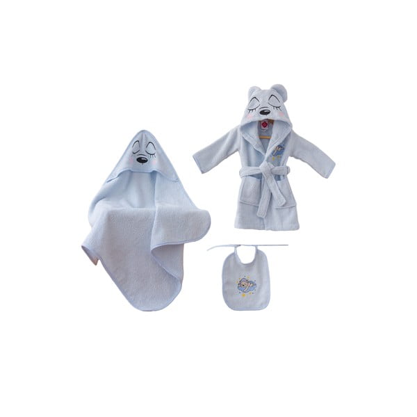 Set di accappatoio e asciugamano da bambini blu in cotone 3 pz 0-2 anni Bear – Foutastic