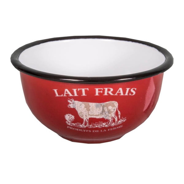 Červená smaltovaná miska Antic Line Lait Frais