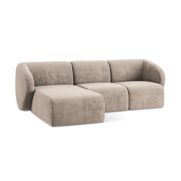 Divano angolare marrone chiaro (con penisola a sinistra/con chaise lounge) con rivestimento in ciniglia Lani – Makamii-image-4