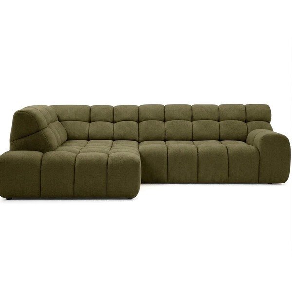 Divano angolare verde allungabile/con movimento relax elettrico (con penisola a sinistra/a L) Andre – Bobochic Paris