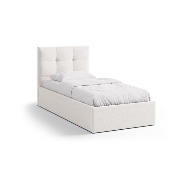 Letto singolo imbottito color crema con contenitore con rete inclusa 90x200 cm Phaedra – Micadoni 