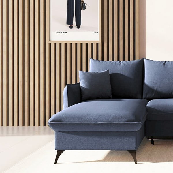 Divano angolare blu allungabile e con contenitore (con penisola a sinistra e chaise lounge) Brim – Rodier-image-4