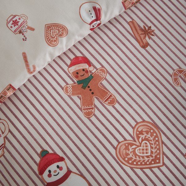 Set copripiumino e federa di colore naturale per letto singolo 135x200 cm Christmas Gingerbread Stripe – Catherine Lansfield-image-4