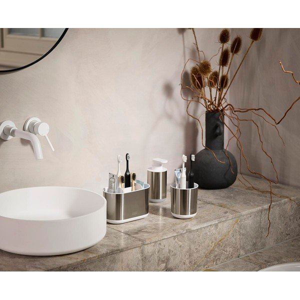 Portaspazzolino argentato in acciaio inox Duo Steel – Joseph Joseph-image-1