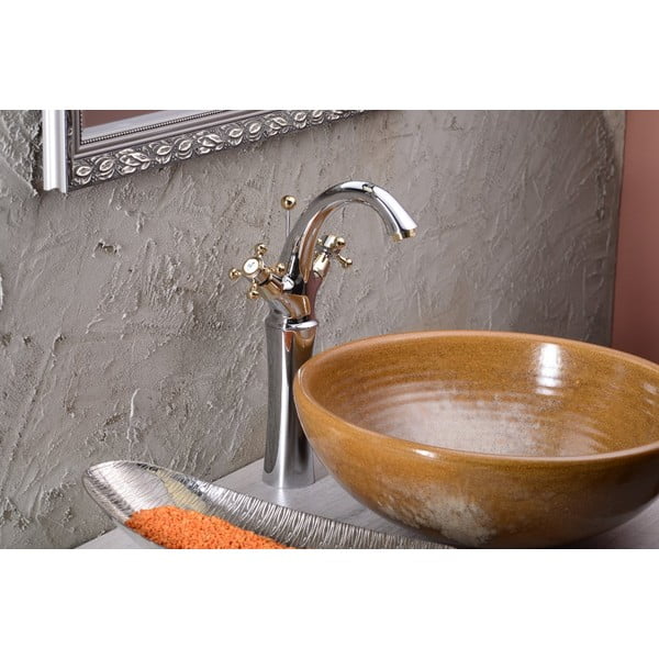 Rubinetto per lavandino in argento lucido/dorato verticale Antea – Sapho-image-1