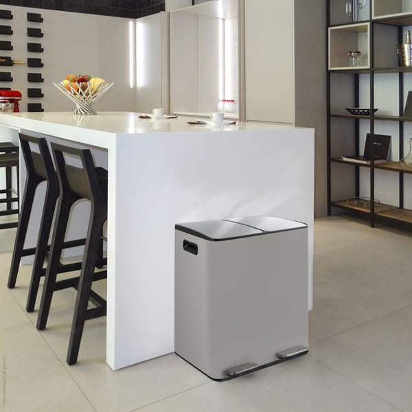 Cestino per la spazzatura grigio tortora in acciaio per raccolta differenziata/con pedale 2x20 l   Aliya – Spirella-image-1