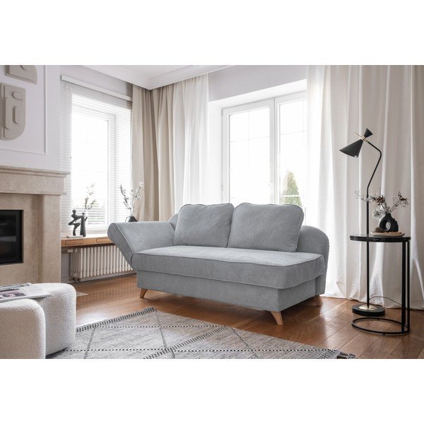 Chaise longue grigio chiaro (con penisola a sinistra) con rivestimento in velluto a coste Chic Charlotte – Miuform-image-3