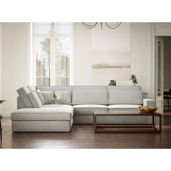 Divano angolare grigio chiaro (con penisola a sinistra/a L) con rivestimento in ciniglia Kirou – Maison de Rêve-image-4