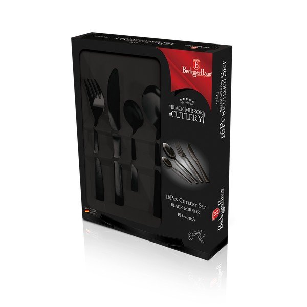 Posate in acciaio inox nero 16 pezzi Black Mirror Collection - BerlingerHaus-image-1