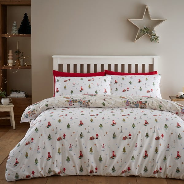 Set copripiumino e federa bianco e beige per letto matrimoniale e per letto esteso 230x220 cm Christmas Town – Catherine Lansfield-image-2