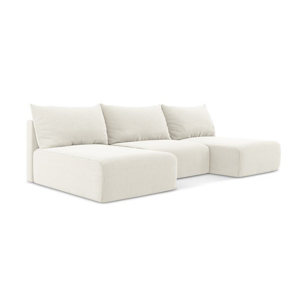 Divano angolare color crema allungabile/con contenitore (a U) con rivestimento in velluto Kalena – Makamii-image-2