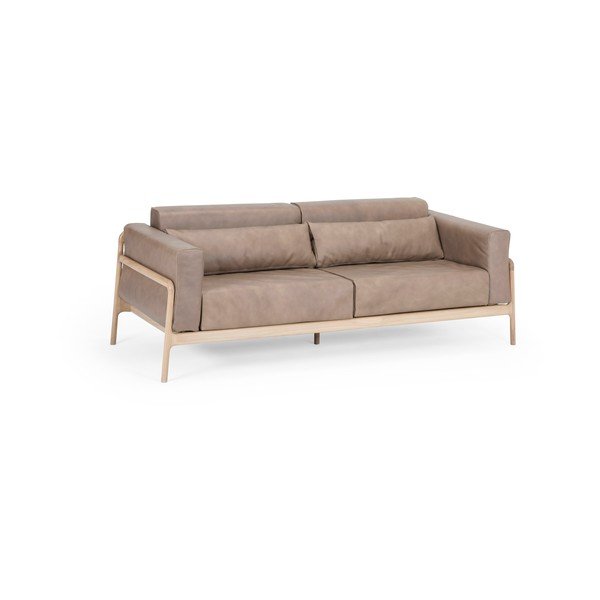 Divano in pelle di bufalo marrone chiaro con struttura in rovere massiccio , 210 cm Fawn - Gazzda-image-3