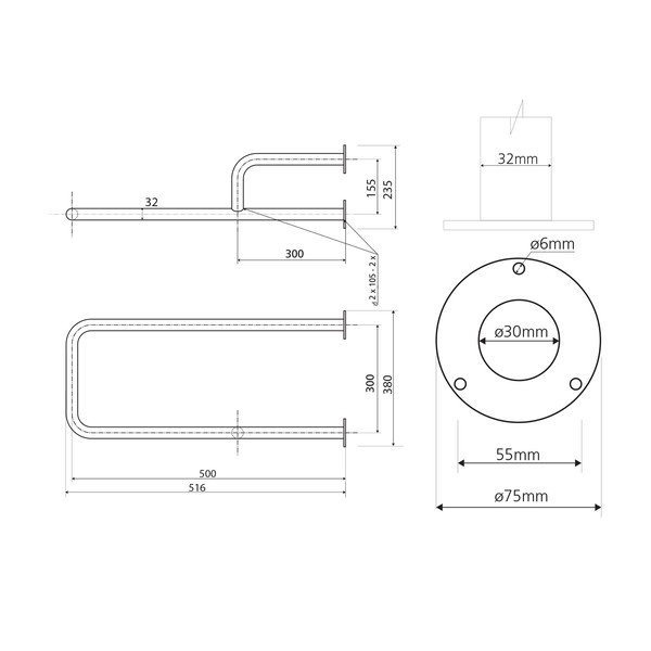 Maniglione da bagno in acciaio a parete 52 cm Handicap Left - Sapho-image-2