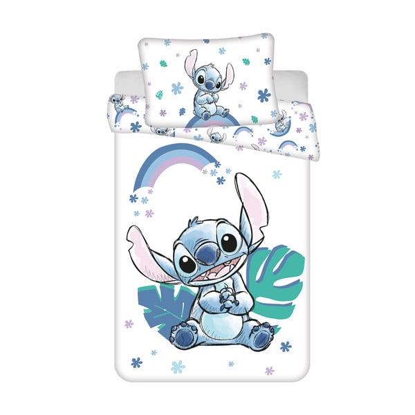 Set copripiumino e federa da bambini bianco/blu in cotone per culla 135x100 cm Lilo and Stitch "Rainbow" – Jerry Fabrics