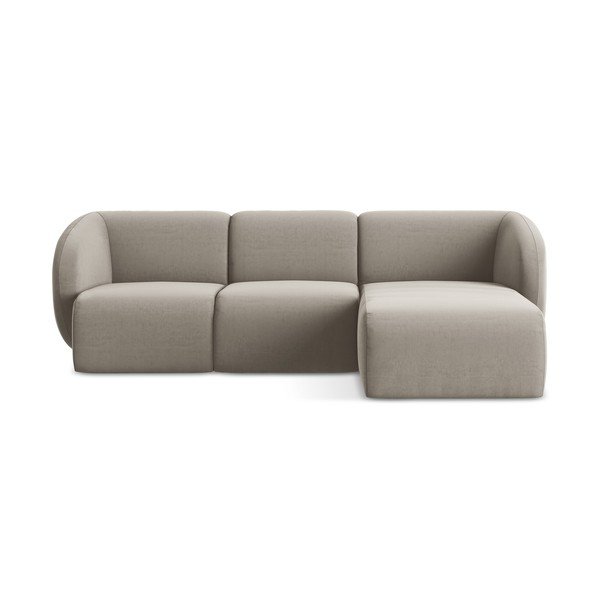 Divano angolare marrone chiaro (con penisola a destra/con chaise lounge) con rivestimento in velluto Lani – Makamii