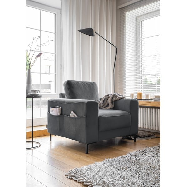 Poltrona in velluto a coste grigio scuro Lofty Lilly - Miuform-image-2