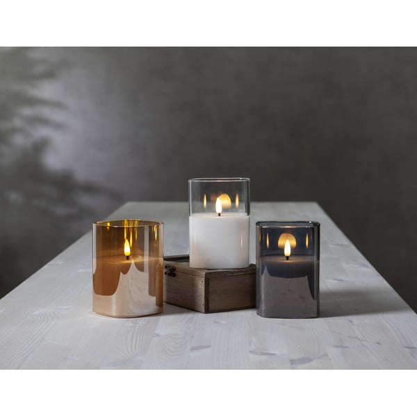 Candela di cera a LED grigia in vetro, altezza 12,5 cm Flamme - Star Trading-image-3