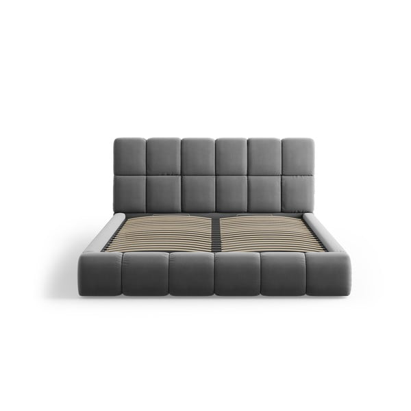 Letto matrimoniale imbottito grigio in velluto con contenitore con rete inclusa 160x200 cm Bellis – Micadoni -image-3