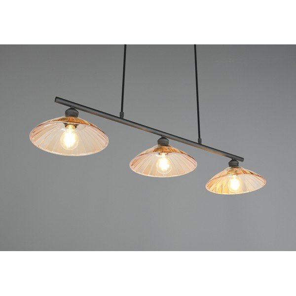 Lampadario nero/color ambra in metallo con paralume in vetro Eluna – Reality-image-2