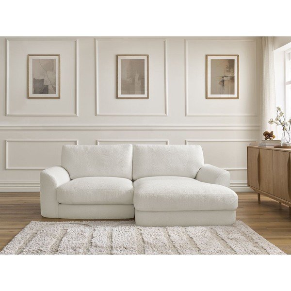 Divano angolare bianco (con penisola a destra/con chaise lounge) con rivestimento in bouclé Leonore – Bobochic Paris-image-1