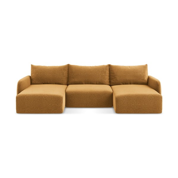 Divano angolare arancione allungabile/con contenitore Kalena – Makamii