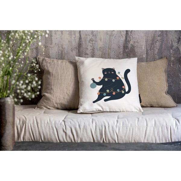 Federa decorativa a tema Natale 45x45 cm Festive Cat – Butter Kings-image-1