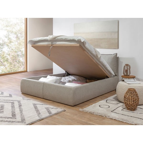 Letto matrimoniale beige imbottito con spazio contenitivo con griglia inclusa 160x200 cm Garance – Bobochic Paris-image-4