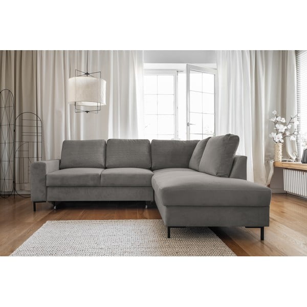 Divano letto in velluto a coste grigio (angolo destro) Lofty Lilly - Miuform-image-1