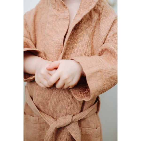 Accappatoio per bambini in lino arancione Natura, taglie 122 - 128 Cafe Creme - Linen Tales-image-4