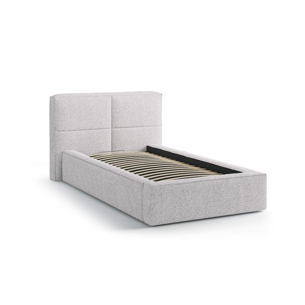 Letto singolo imbottito grigio chiaro con contenitore con rete inclusa 90x200 cm Darren – Micadoni -image-2