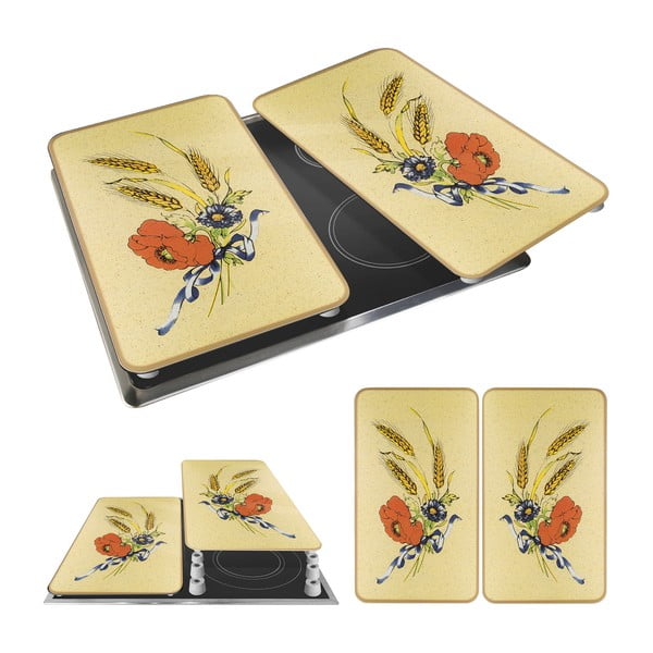 Set di 2 coperchi per stufe in vetro temperato 52x30 cm Corn-Flowers - Maximex-image-3
