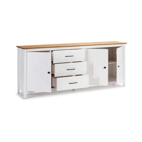 Cassettiera bassa bianca in legno di pino 190x80 cm Miranda - Marckeric-image-4