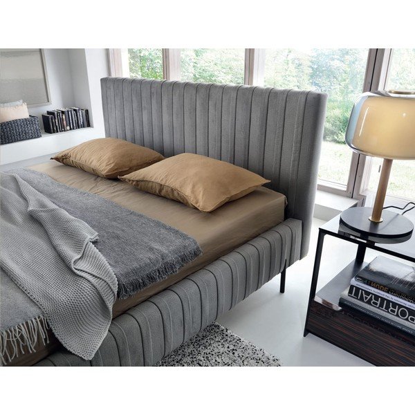 Letto matrimoniale imbottito grigio con contenitore e rete inclusi 140x200 cm Plissa – ELTAP-image-3