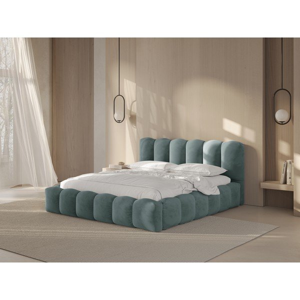 Letto matrimoniale imbottito color menta con contenitore con rete inclusa 140x200 cm Lupine – Micadoni -image-1