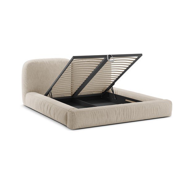 Letto matrimoniale imbottito beige con contenitore con rete inclusa 200x200 cm Martina – Micadoni -image-2