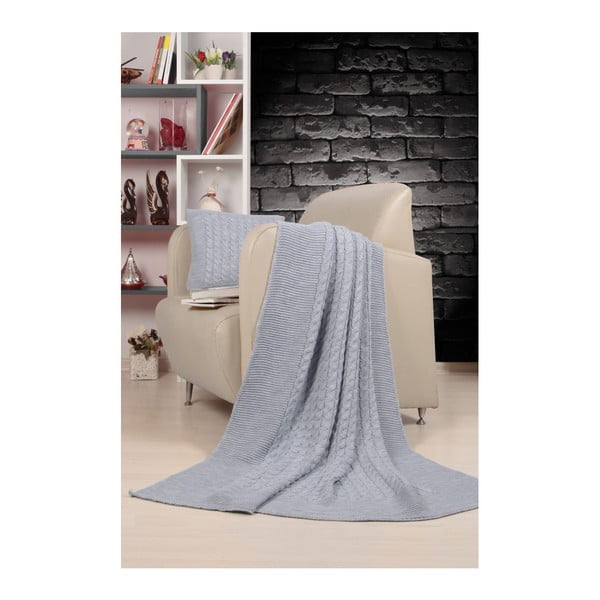 Set světle šedého přehozu a polštáře Kate Louise Tricot Blanket Set Sultan