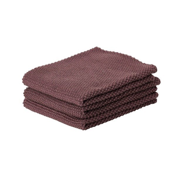 Sada 3 bavlněných kuchyňských utěrek ve švestkové barvě Zone Prado, 27 x 27 cm