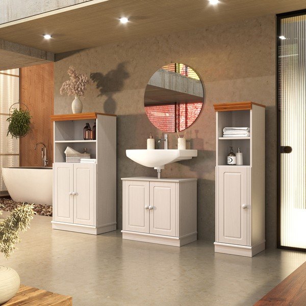 Mobile per bagno bianco in pino massiccio alto 60x115,5 cm Anita – Støraa-image-2