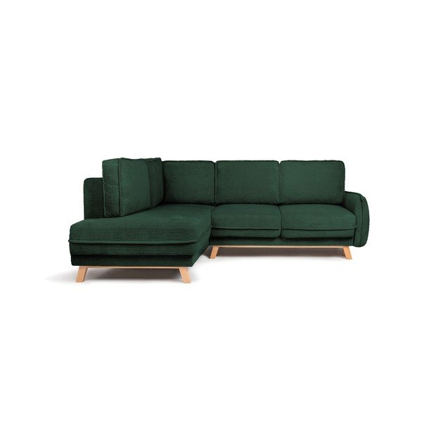 Divano angolare verde scuro allungabile/con contenitore (con penisola a sinistra/a L) con rivestimento in velluto a coste Tori – Bonami Selection