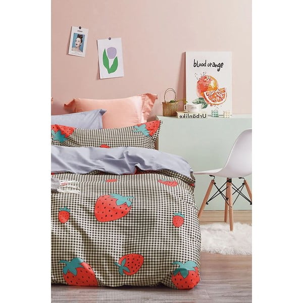 Biancheria da letto in cotone renforcé per letto singolo/per letto esteso con lenzuolo incluso/3 pezzi 160x220 cm Strawberry – Mila Home-image-1