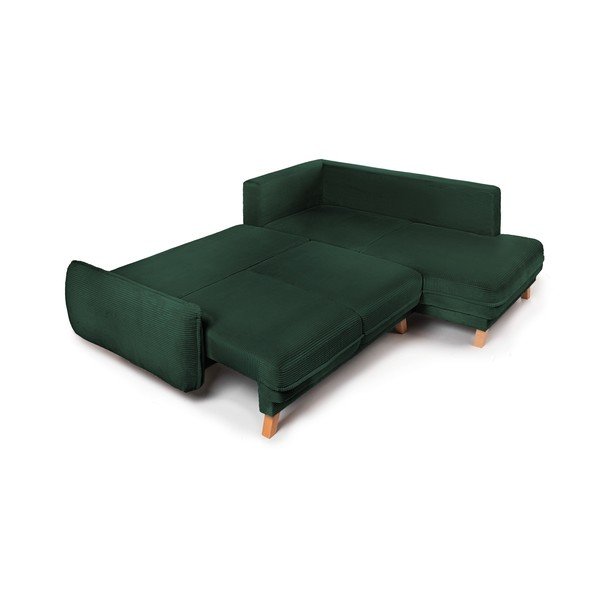 Divano angolare verde scuro allungabile/con contenitore (con penisola a destra/a L) con rivestimento in velluto a coste Tori – Bonami Selection-image-3